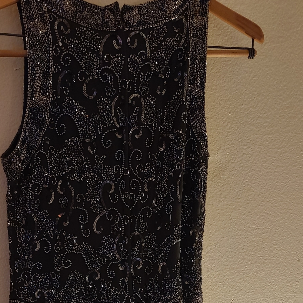 J Kara Women's Long Beaded V Trim Detail Dress